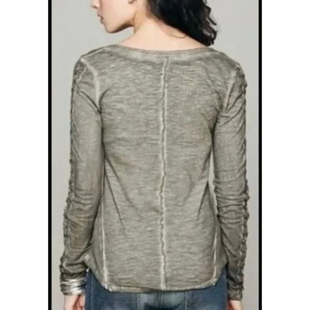 Free People Shell sleeve lace trim Henley turquoise small